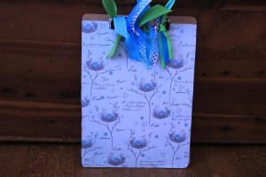 A decorative clipboard. We can use any scrapbook paper, so perfect for teacher gifts, mother gifts, writer gifts, and more
